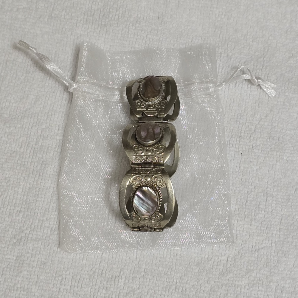 Vintage Sterling Silver Abalone Inlay 6 Panel Bracelet 7" Handcrafted
